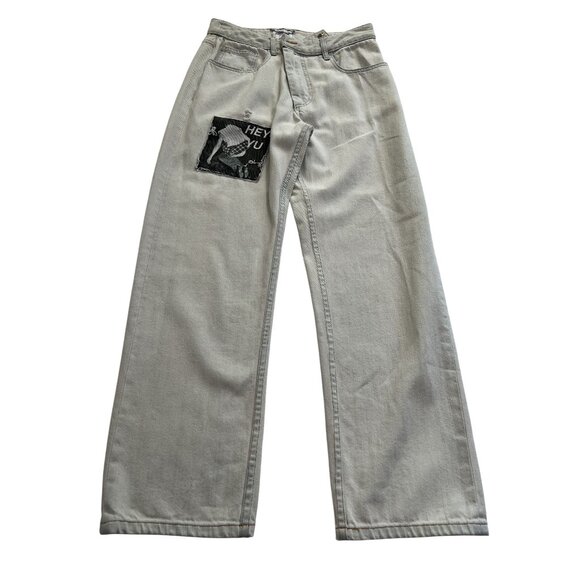 BARRY YU New York Patch Jeans in Light Wash Blue Denim